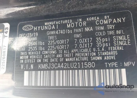 2020 Hyundai Tucson Value from USA, damaged, VIN KM8J3CA42LU211580